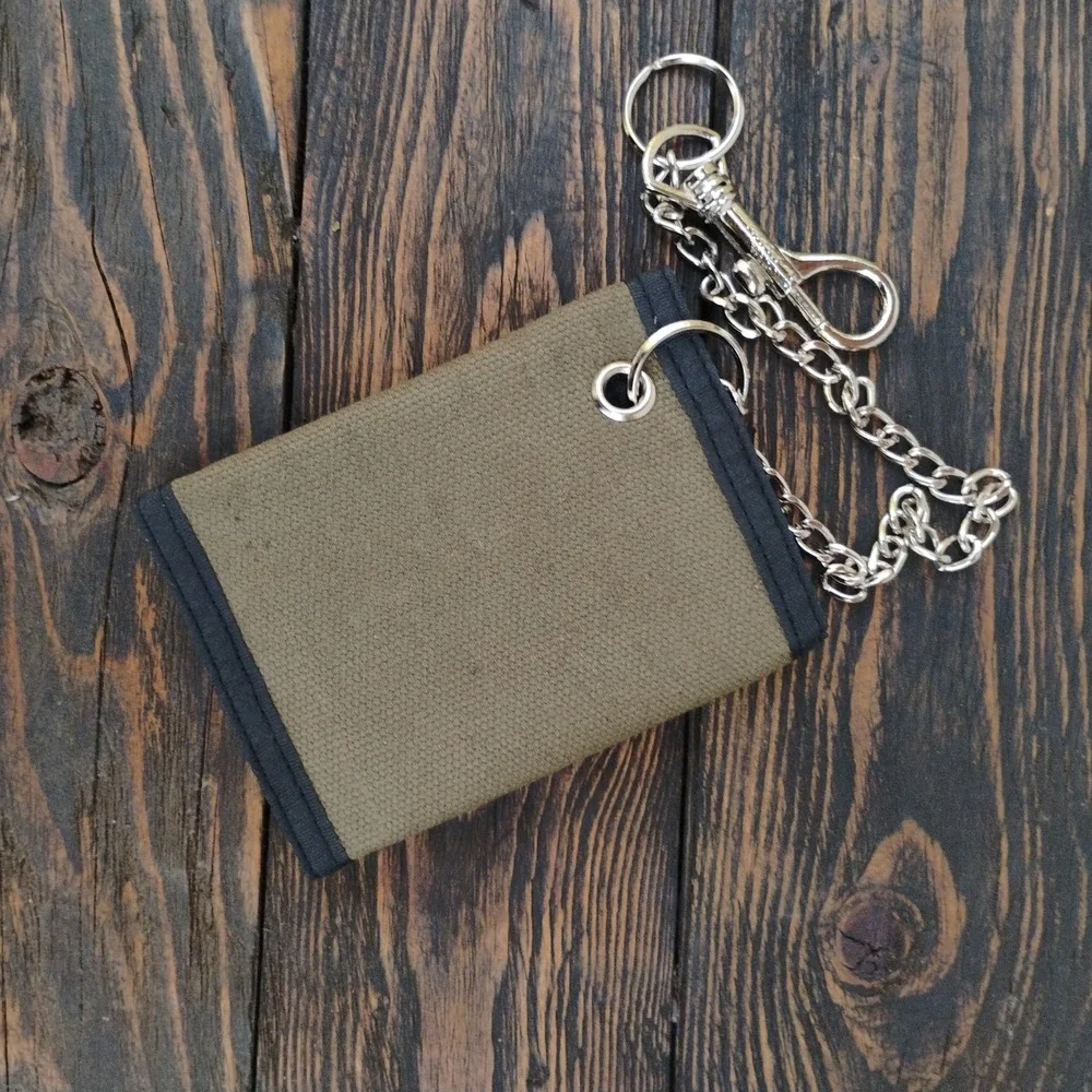 THC Khaki HASH Hook and Loop Embroidered Fabric TriFold Wallet With Chain